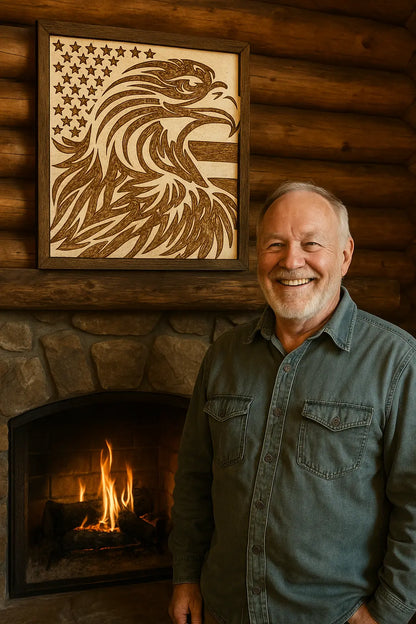 Patriotic Eagle Wall Art – Rustic American Flag Decor - Our3Designs