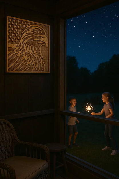 Patriotic Eagle Wall Art – Rustic American Flag Decor - Our3Designs