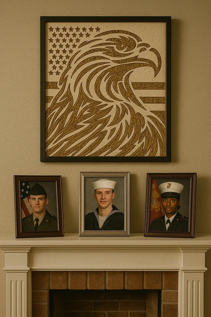 Patriotic Eagle Wall Art – Rustic American Flag Decor - Our3Designs