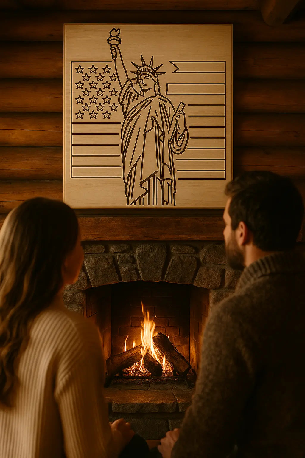 Patriotic Liberty Wall Art – Statue of Liberty & American Flag Wood Sign – Rustic Home Decor - Our3Designs