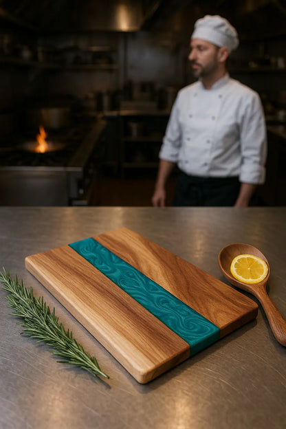Handmade Walnut & Epoxy Resin Cutting Board – Charcuterie or Serving Tray, Live Edge Style, 18x9” Kitchen Gift - Our3Designs
