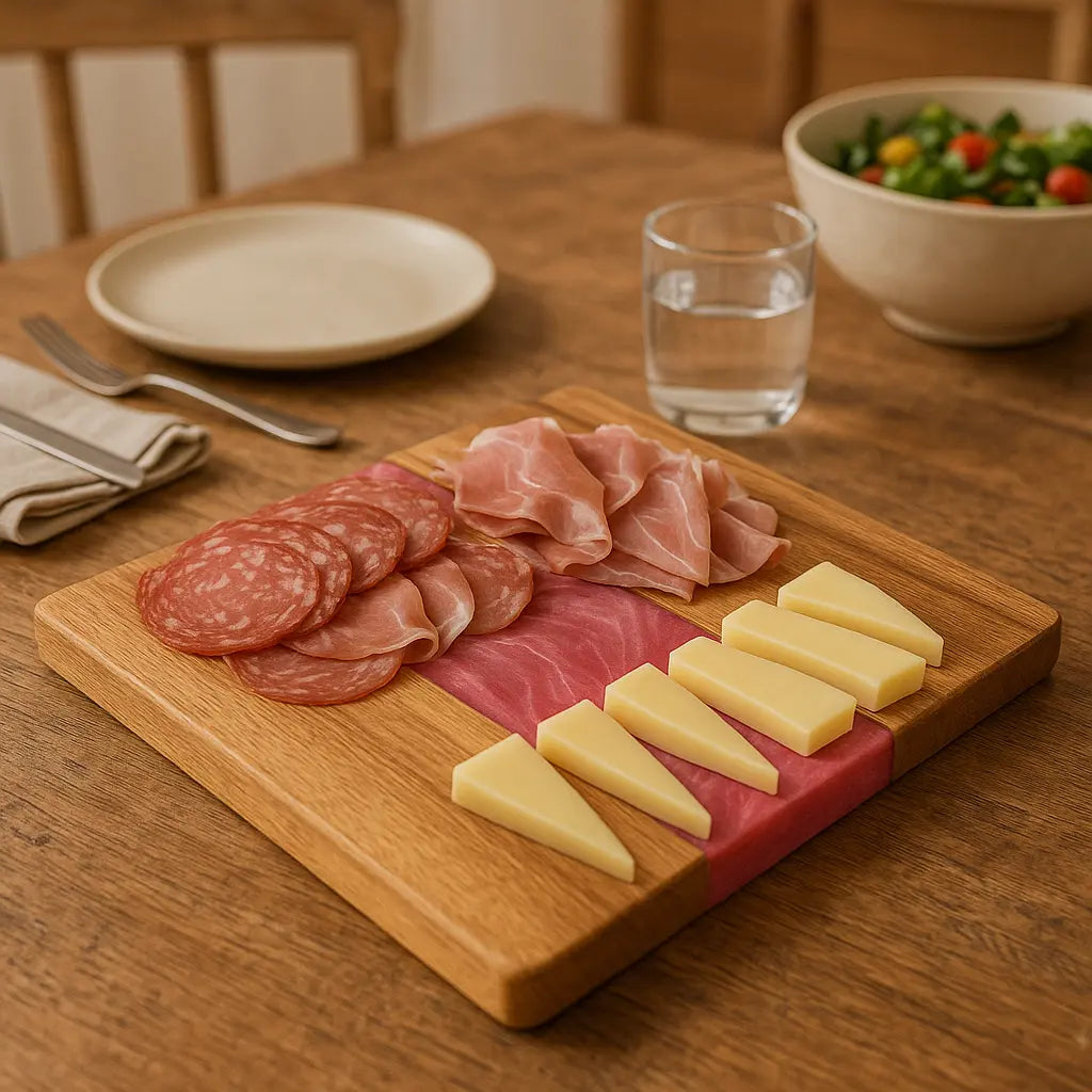 Handmade Walnut & Epoxy Resin Cutting Board – Charcuterie or Serving Tray, Live Edge Style, 18x9” Kitchen Gift - Our3Designs