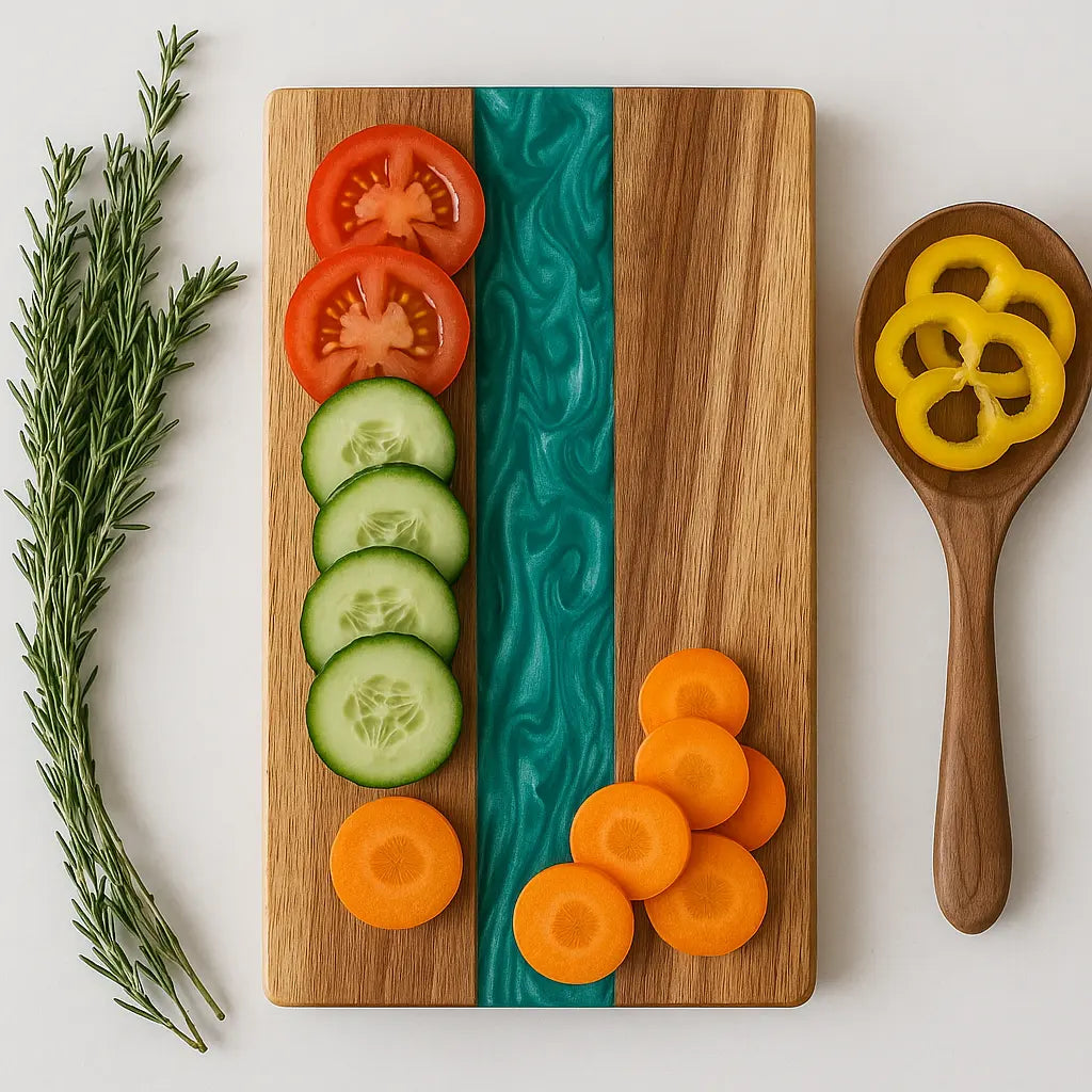 Handmade Walnut & Epoxy Resin Cutting Board – Charcuterie or Serving Tray, Live Edge Style, 18x9” Kitchen Gift - Our3Designs