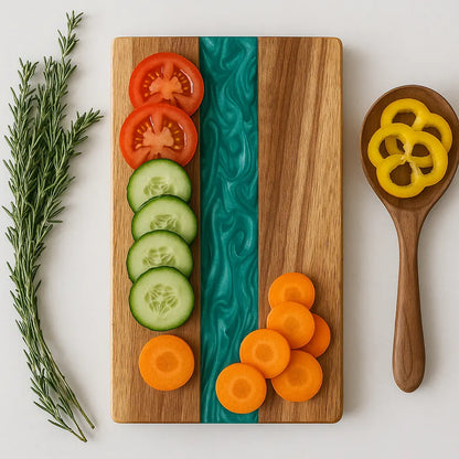 Handmade Walnut & Epoxy Resin Cutting Board – Charcuterie or Serving Tray, Live Edge Style, 18x9” Kitchen Gift - Our3Designs