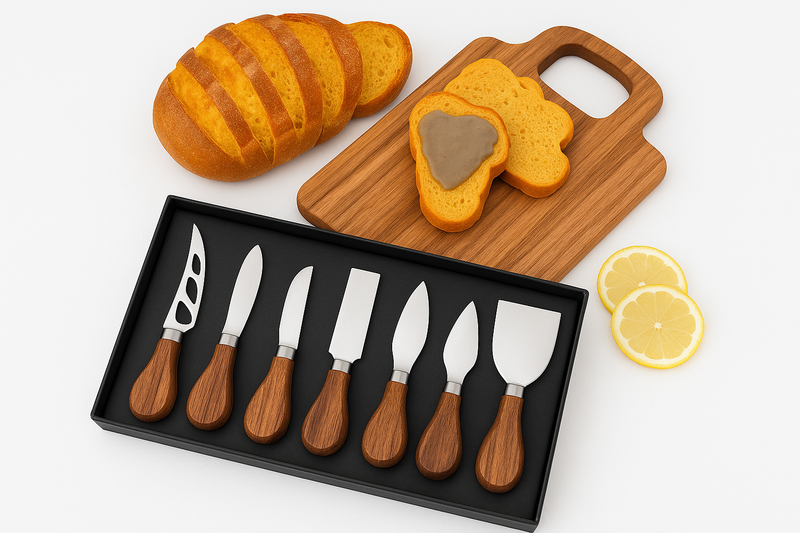 6-Piece Cheese Knife Set with Wooden Handles – Cheese Spreaders, Forks & Cutters for Charcuterie Boards, Wine Nights, and Entertaining