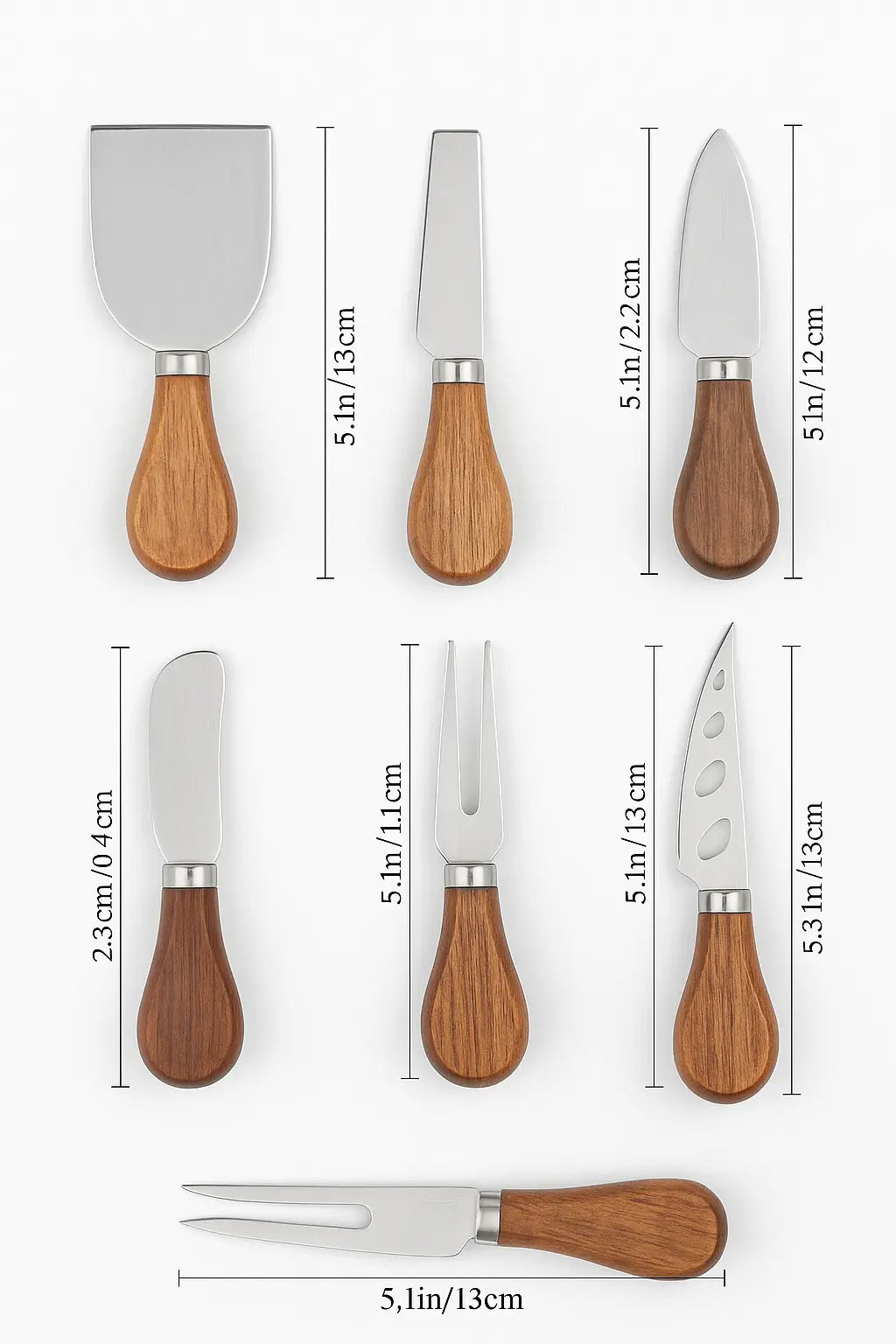 6-Piece Cheese Knife Set with Wooden Handles – Cheese Spreaders, Forks & Cutters for Charcuterie Boards, Wine Nights, and Entertaining - Our3Designs