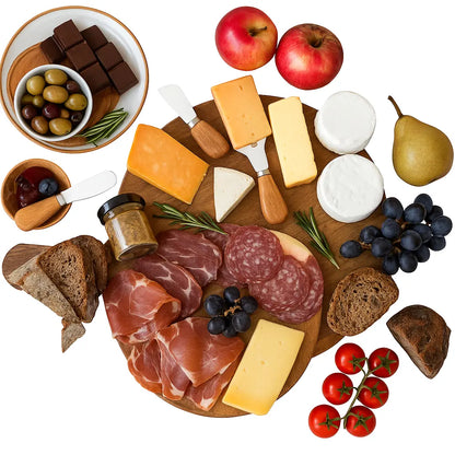 6-Piece Cheese Knife Set with Wooden Handles – Cheese Spreaders, Forks & Cutters for Charcuterie Boards, Wine Nights, and Entertaining - Our3Designs