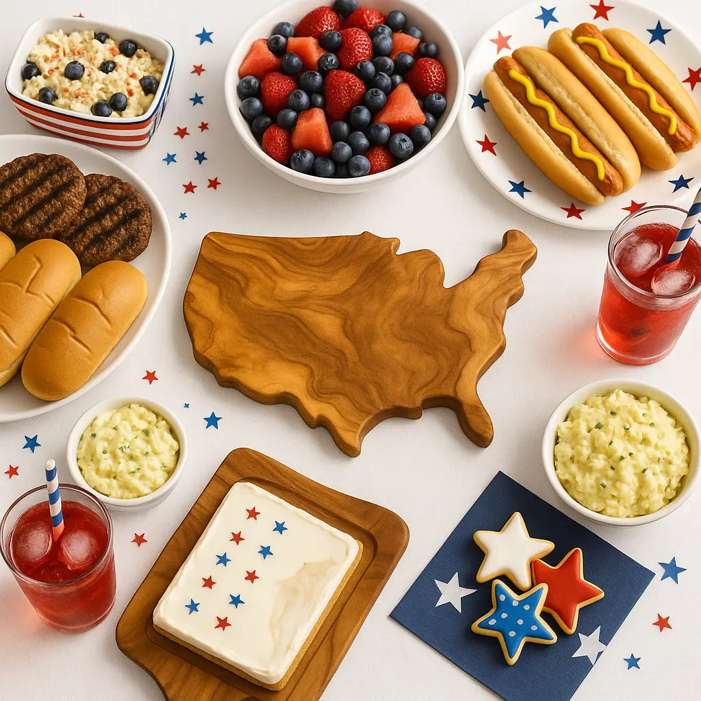 USA Olive Wood Cutting Board – American Charcuterie Tray – 4th of July Serving Board - Our3Designs