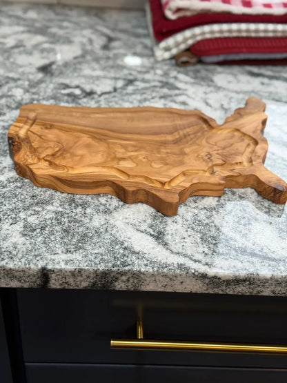 USA Olive Wood Cutting Board – American Charcuterie Tray – 4th of July Serving Board - Our3Designs