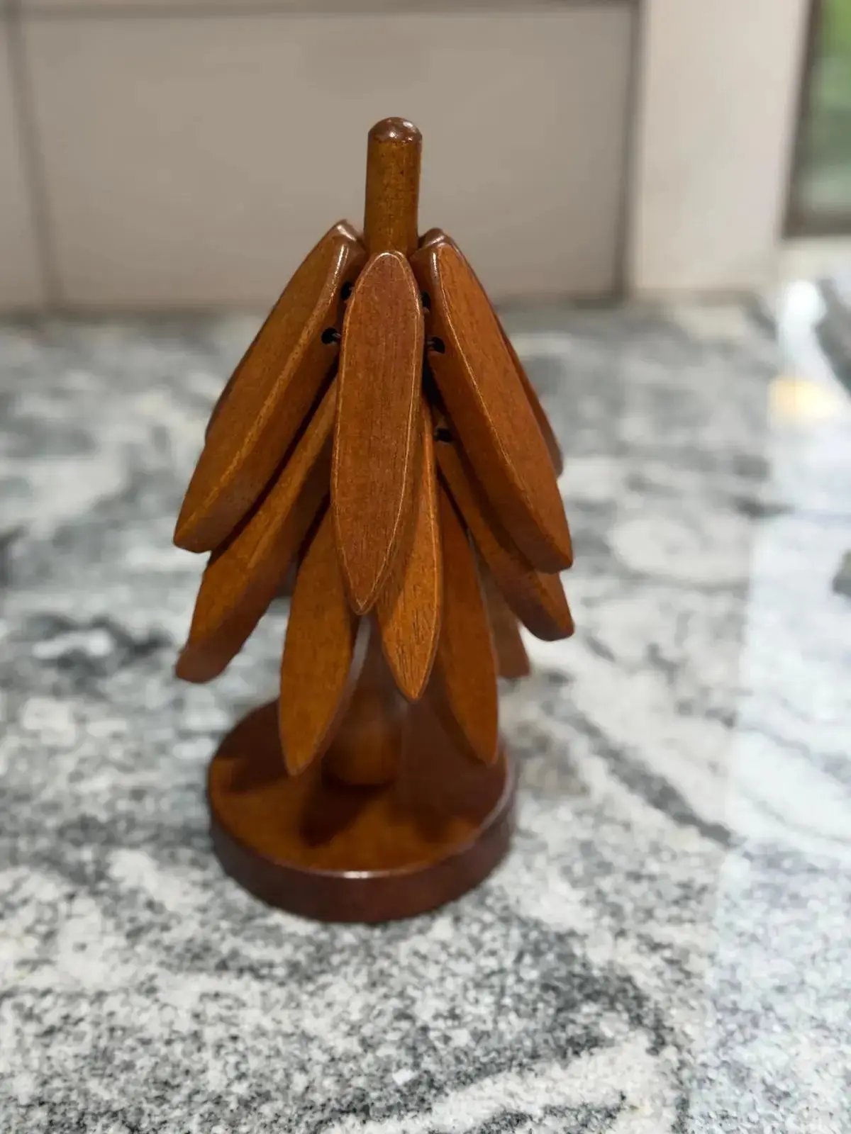 Handcrafted Wooden Trivet Tree – Hanging Leaf Trivet Holder & Heat Pads – Rustic Kitchen Decor - Our3Designs