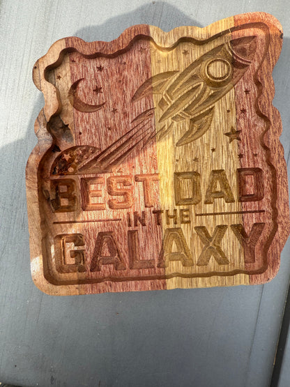 Best Dad in the Galaxy Cherry & Walnut Catch-All Tray – Handmade Wood Fathers Day Gift - Our3Designs