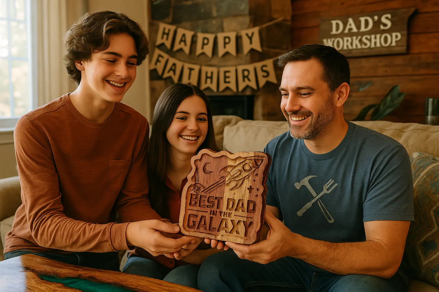 Best Dad in the Galaxy Cherry & Walnut Catch-All Tray – Handmade Wood Fathers Day Gift - Our3Designs