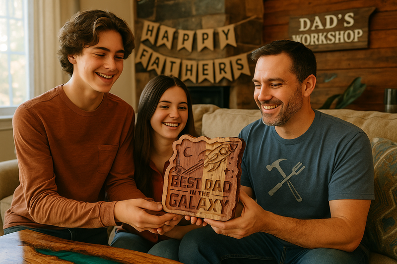 Best Dad in the Galaxy Cherry & Walnut Catch-All Tray – Handmade Wood Fathers Day Gift