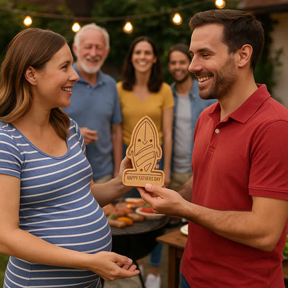 Happy Father’s Day Surfboard Tray – Teak Oil Finished Wood Gift for Dad - Our3Designs