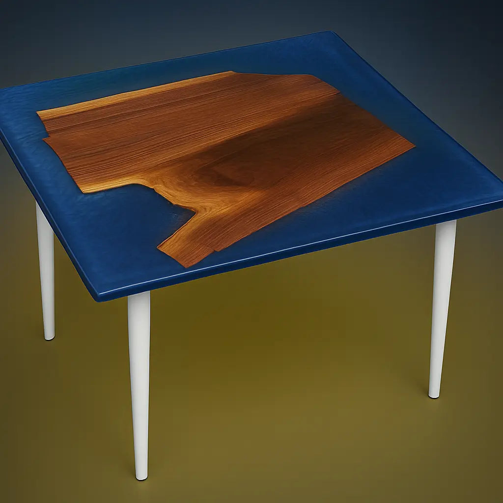 36” Square Walnut & Blue Epoxy Resin Table – Handmade Live Edge Dining or Game Table with Modern Design - Our3Designs