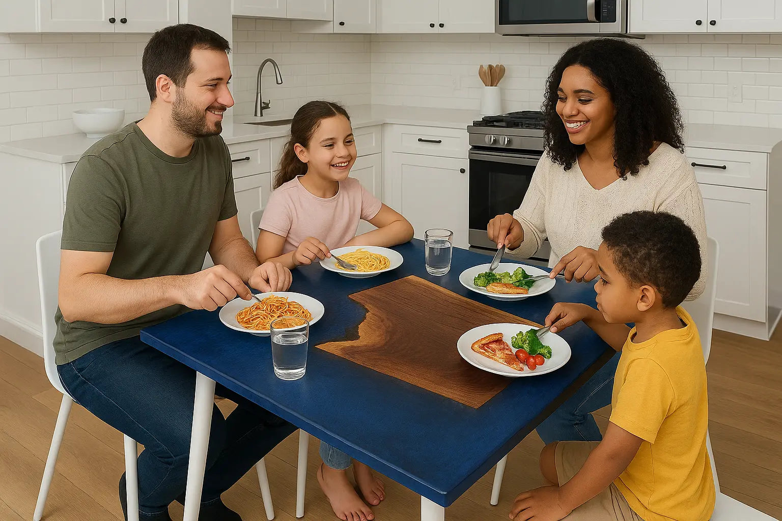 36” Square Walnut & Blue Epoxy Resin Table – Handmade Live Edge Dining or Game Table with Modern Design - Our3Designs