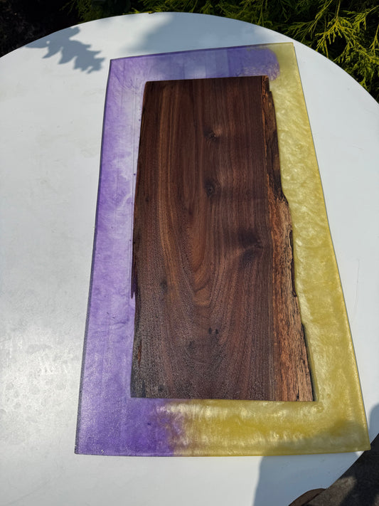 Walnut and Epoxy Charcuterie Board – Purple & Gold Resin Serving Tray - Our3Designs