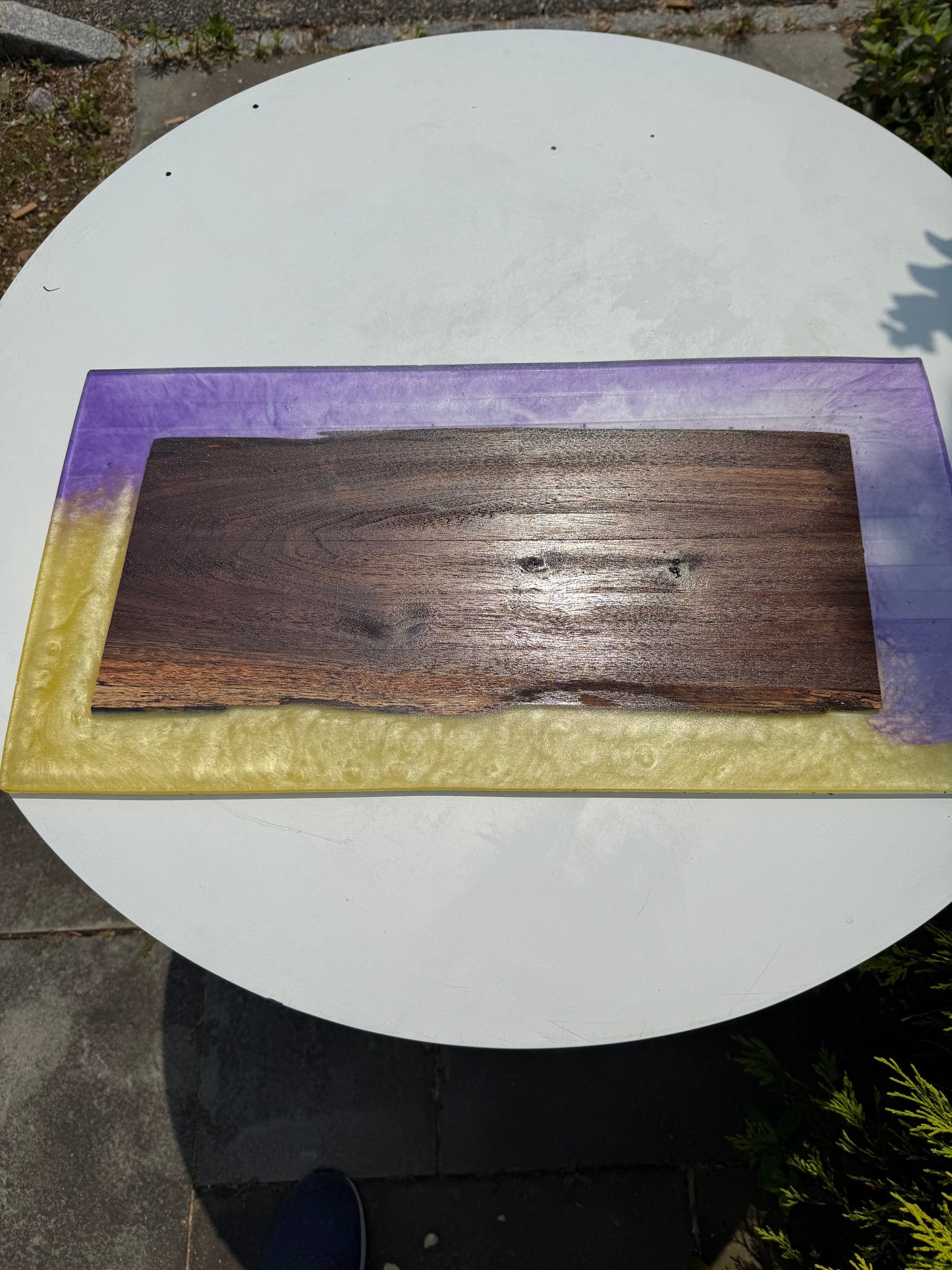 Walnut and Epoxy Charcuterie Board – Purple & Gold Resin Serving Tray - Our3Designs