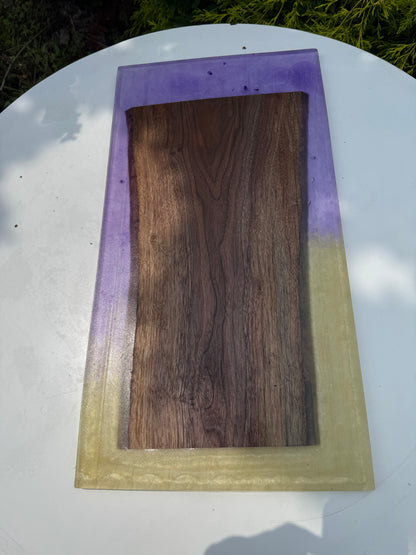 Walnut and Epoxy Charcuterie Board – Purple & Gold Resin Serving Tray - Our3Designs