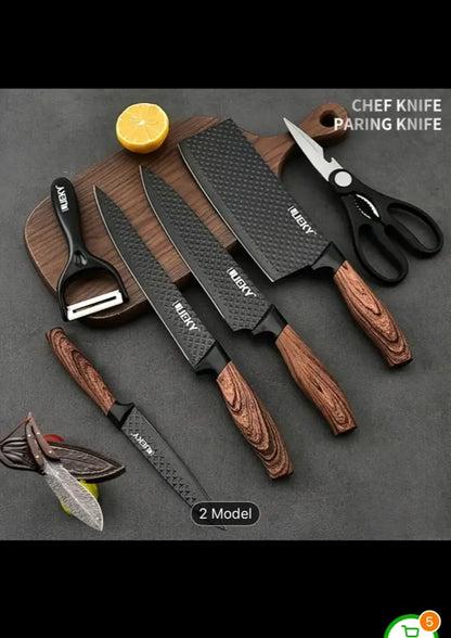Professional Kitchen Knife Gift Set – 6-Piece Chef, Cleaver, Utility & Peeler – Premium Blades with Wood Grain Handles in Gift Box - Our3Designs