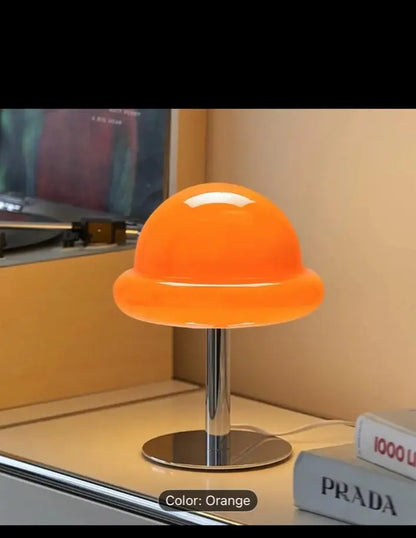 Modern Orange Glass Mushroom Lamp – Retro Bedside Light, Unique Gift, Home Office Decor - Our3Designs