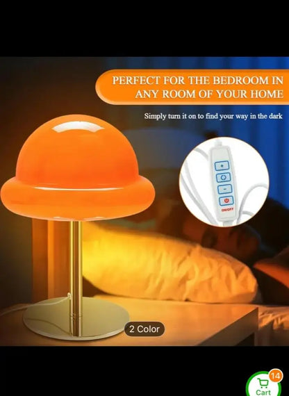 Modern Orange Glass Mushroom Lamp – Retro Bedside Light, Unique Gift, Home Office Decor - Our3Designs