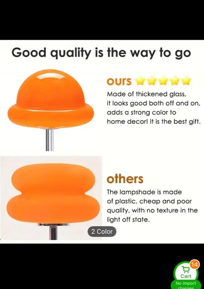 Modern Orange Glass Mushroom Lamp – Retro Bedside Light, Unique Gift, Home Office Decor - Our3Designs