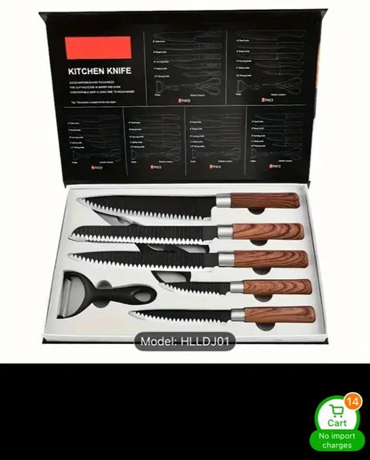 Professional 7-Piece Kitchen Knife Set – Gift-Ready Chef Cutlery with Wood Grain Handles & Peeler - Our3Designs
