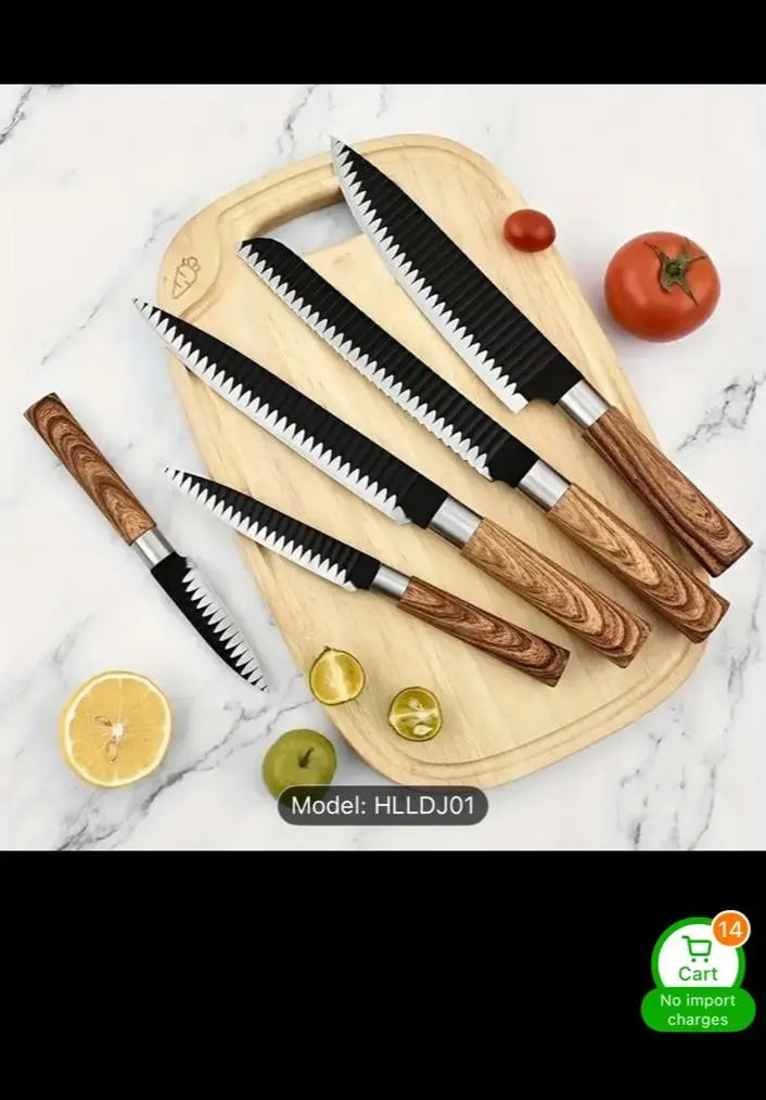 Professional 7-Piece Kitchen Knife Set – Gift-Ready Chef Cutlery with Wood Grain Handles & Peeler - Our3Designs