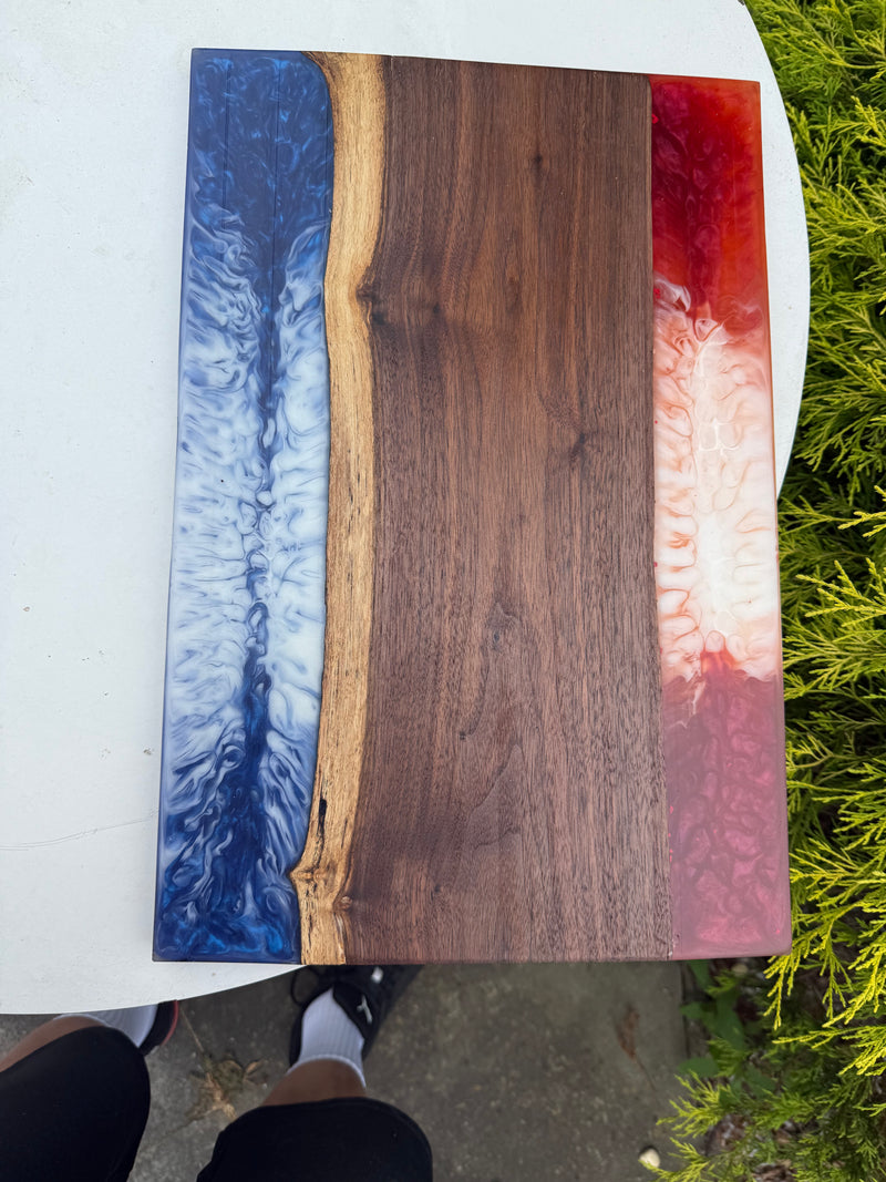 Patriotic Walnut & Epoxy – Handmade Charcuterie Board - Our3Designs
