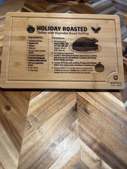 Holiday Roasted Turkey Recipe Engraved Cutting Board ble Bread Stuffing - Our3Designs