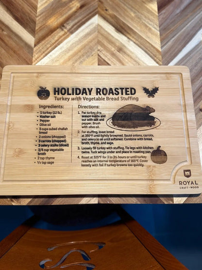 Holiday Roasted Turkey Recipe Engraved Cutting Board ble Bread Stuffing - Our3Designs