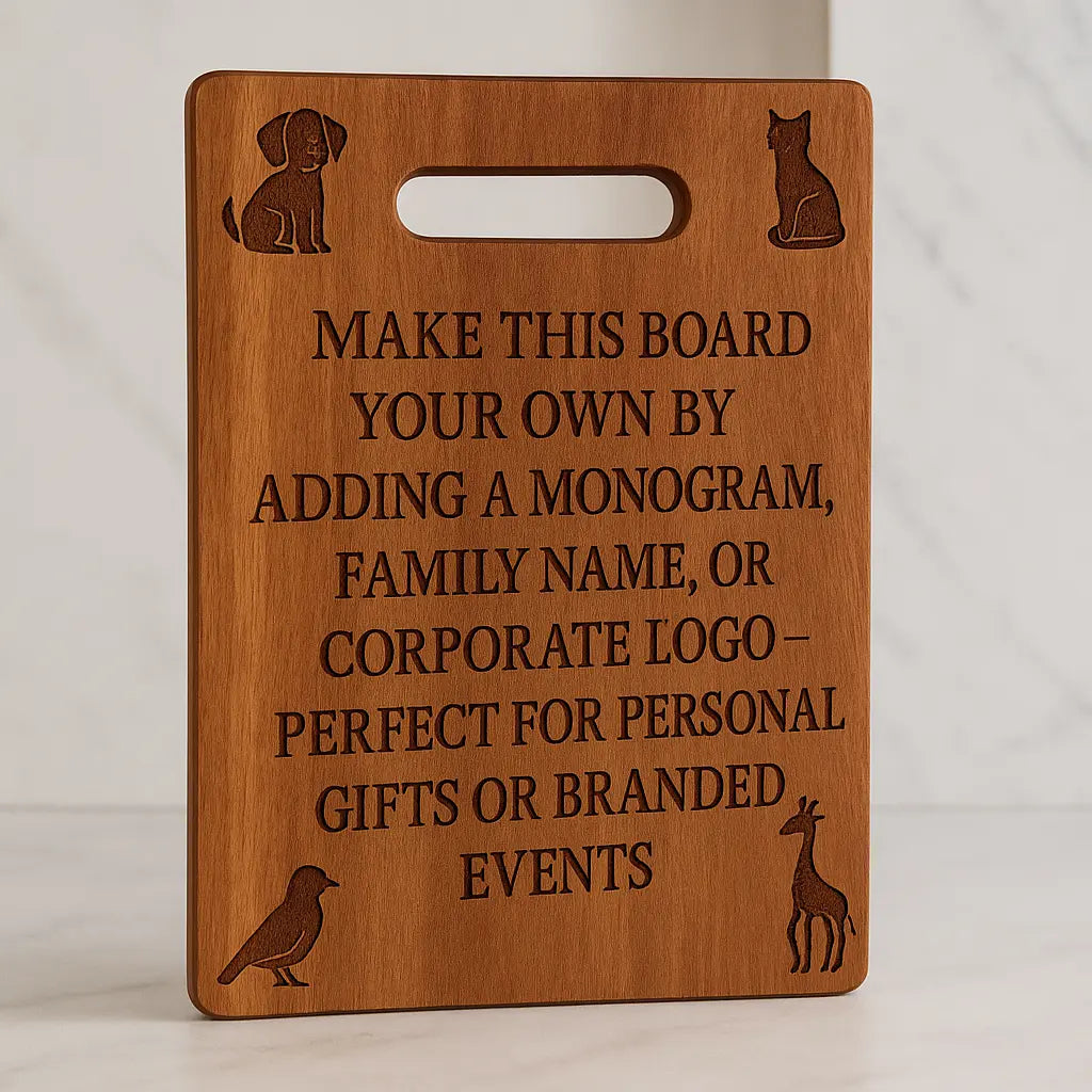 Personalized Cutting Board with Custom Logo or Name – Perfect Corporate Gift or Bridal Party Favor – Laser Engraved Keepsake Board - Our3Designs