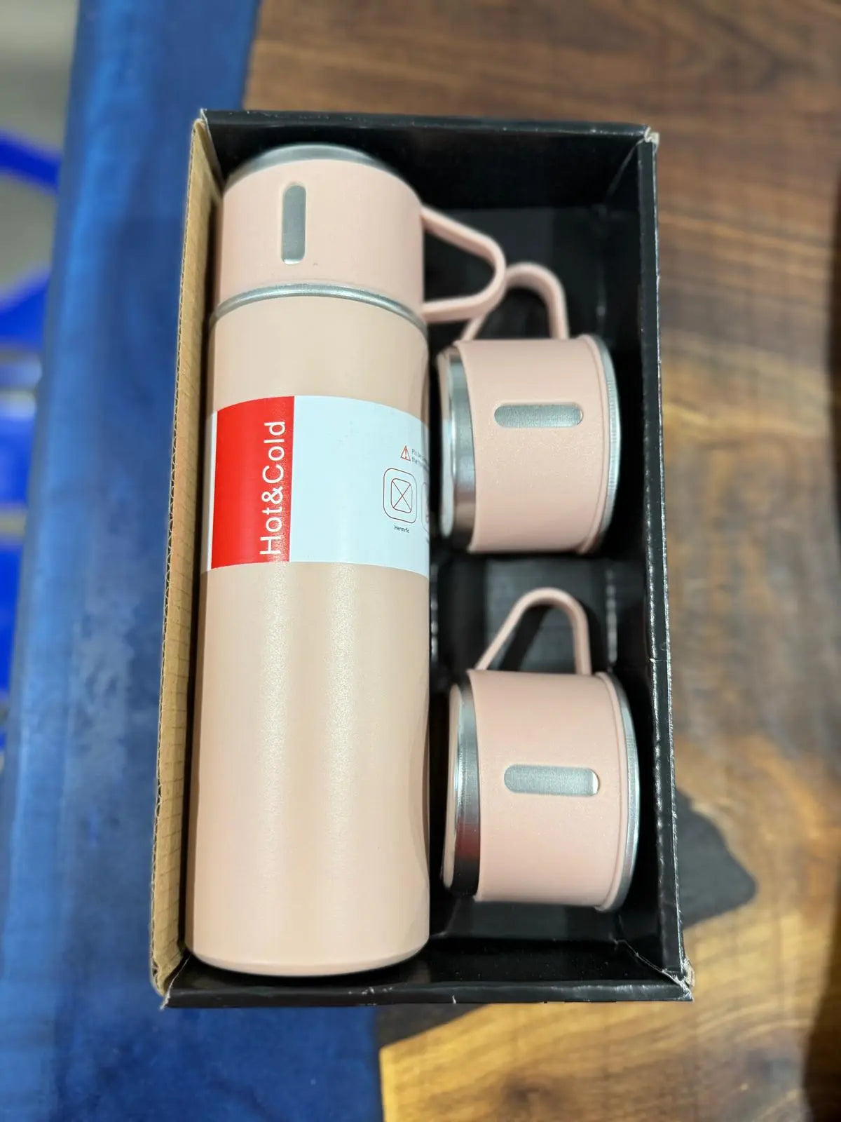 Personalized Vacuum Flask Gift Set – Custom Engraved Travel Thermos with Lid and Two Cups - Our3Designs