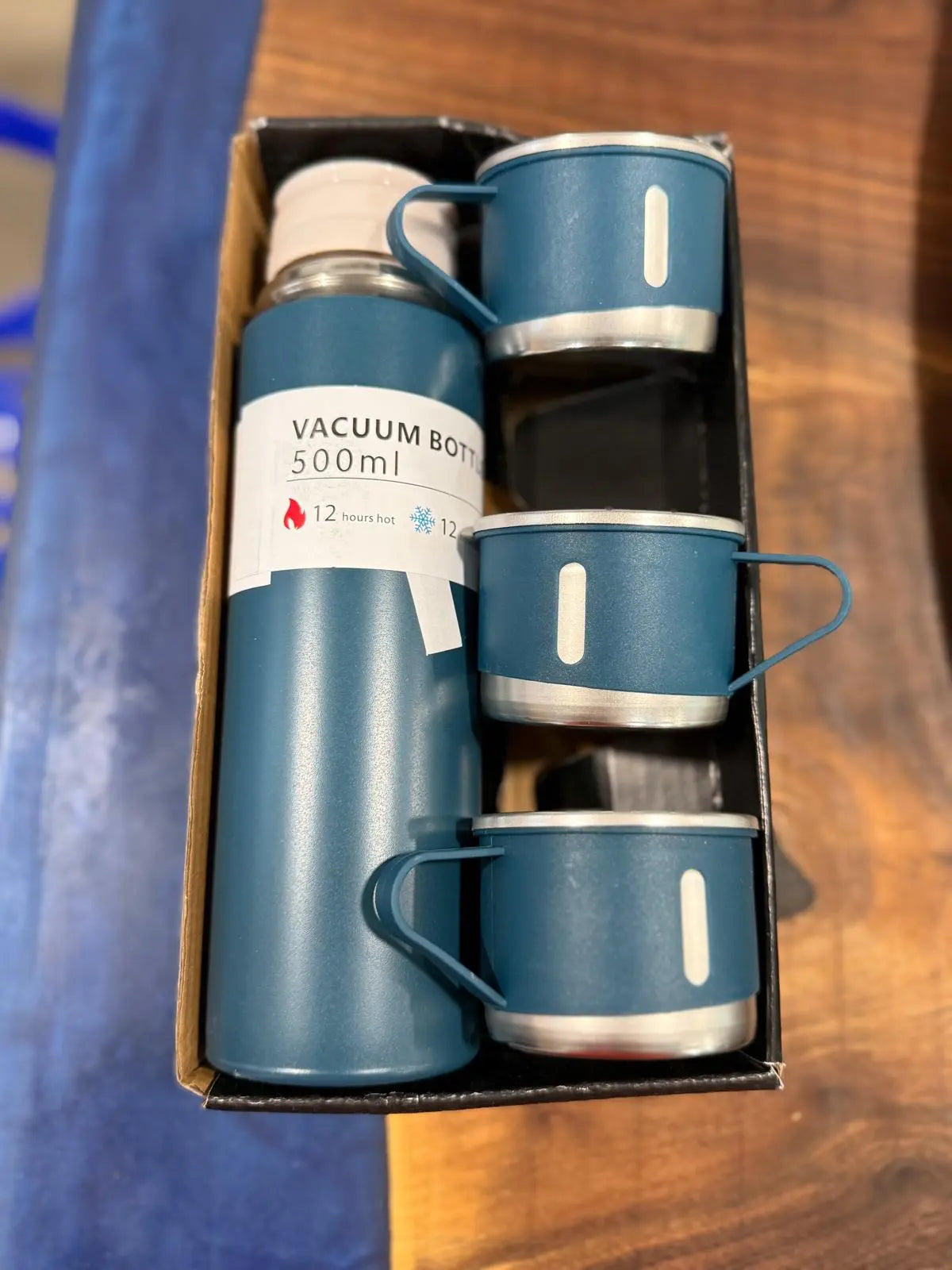 Personalized Vacuum Flask Gift Set – Custom Engraved Travel Thermos with Lid and Two Cups - Our3Designs