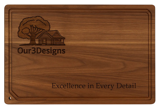 Personalized 11”x17” Walnut Cutting Board – Wedding, Anniversary, Housewarming, Corporate Gift - Our3Designs