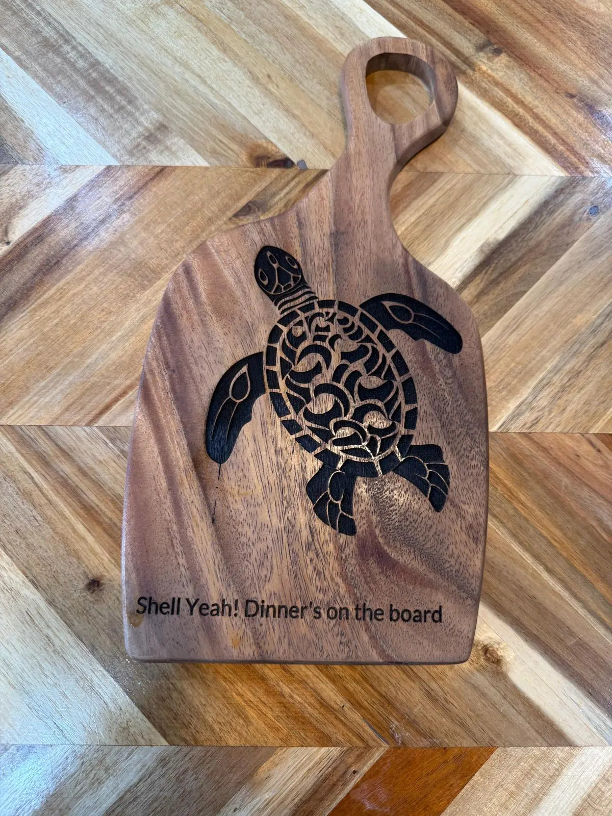 Sea Turtle Cutting Board – Funny Engraved Gift, “Shell Yeah!”, Coastal Kitchen Decor - Our3Designs