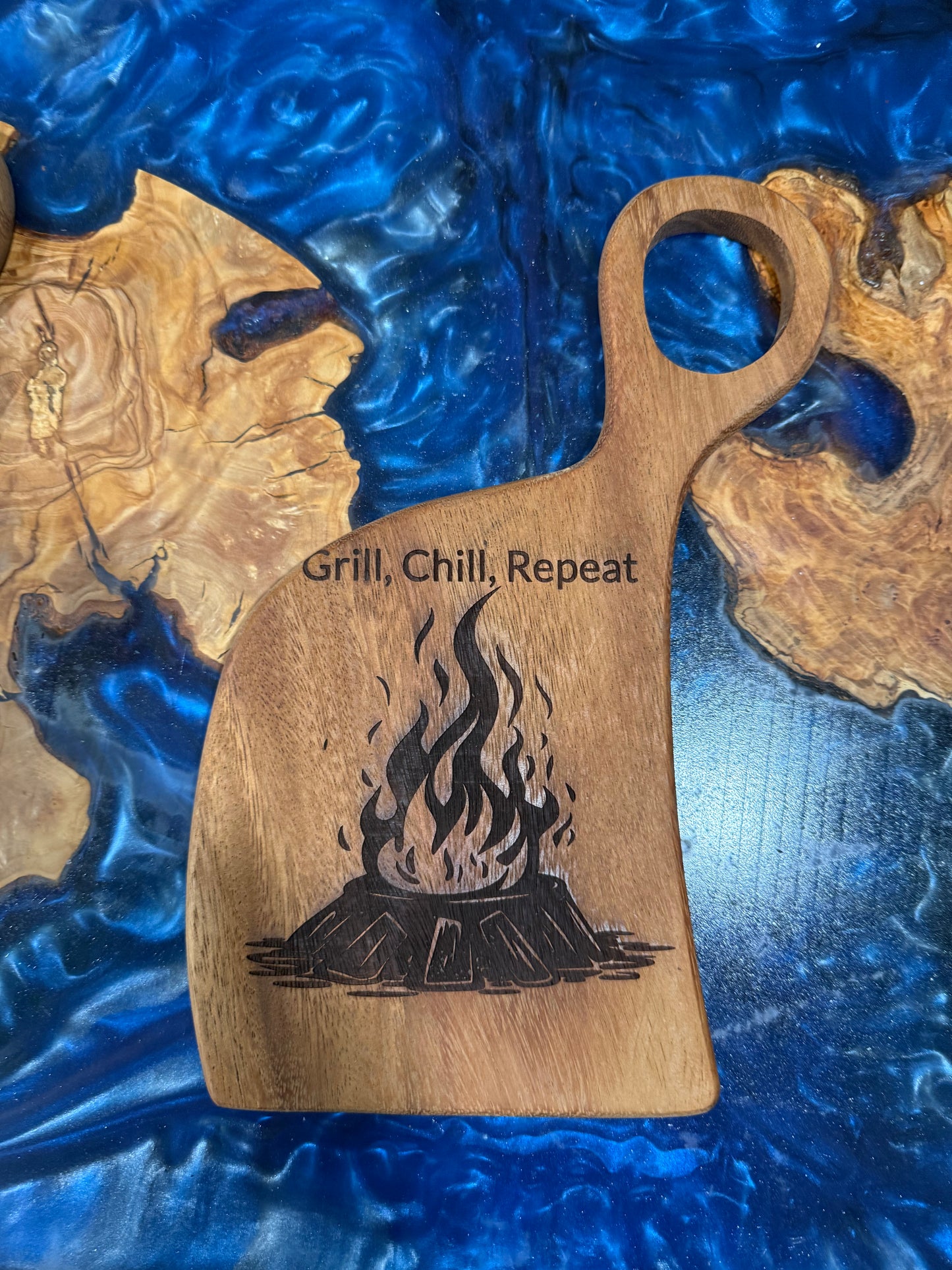 Unique Campfire Cutting Board – Engraved Gift for Campers, Grilling & Outdoor Lovers - Our3Designs