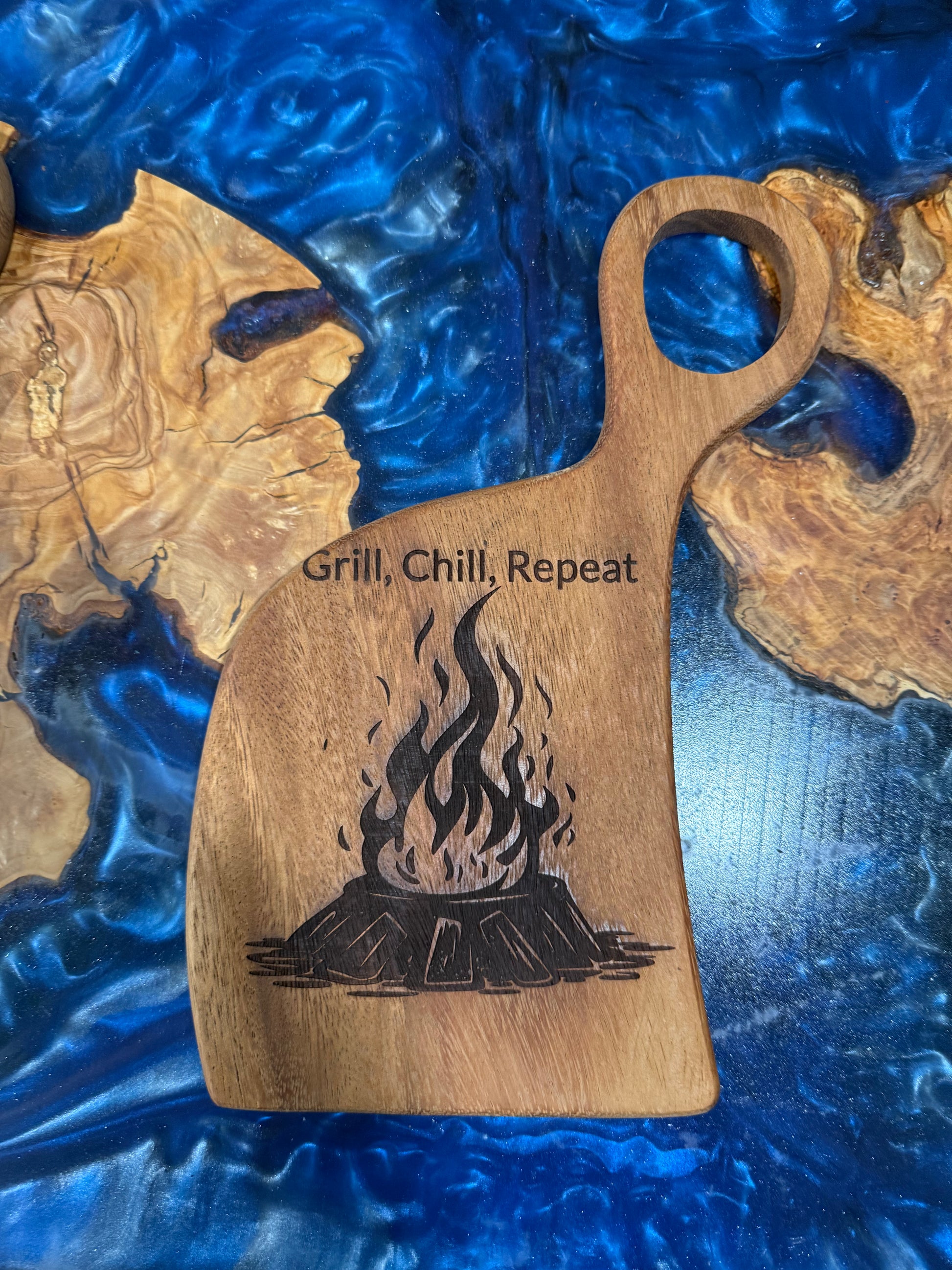 Unique Campfire Cutting Board – Engraved Gift for Campers, Grilling & Outdoor Lovers - Our3Designs