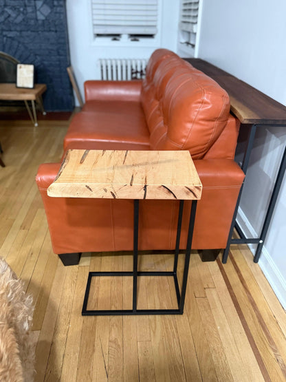 Handcrafted Silver Maple End Table – 2” Thick Live Edge Wood Top with Modern Steel Base | Rustic Industrial Accent Furniture Our3Designs