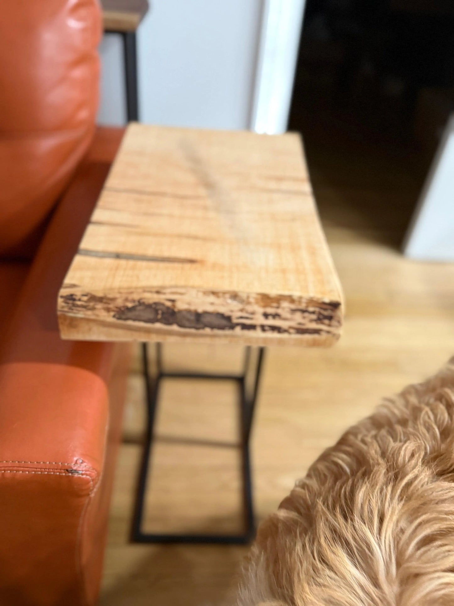 Handcrafted Silver Maple End Table – 2” Thick Live Edge Wood Top with Modern Steel Base | Rustic Industrial Accent Furniture Our3Designs