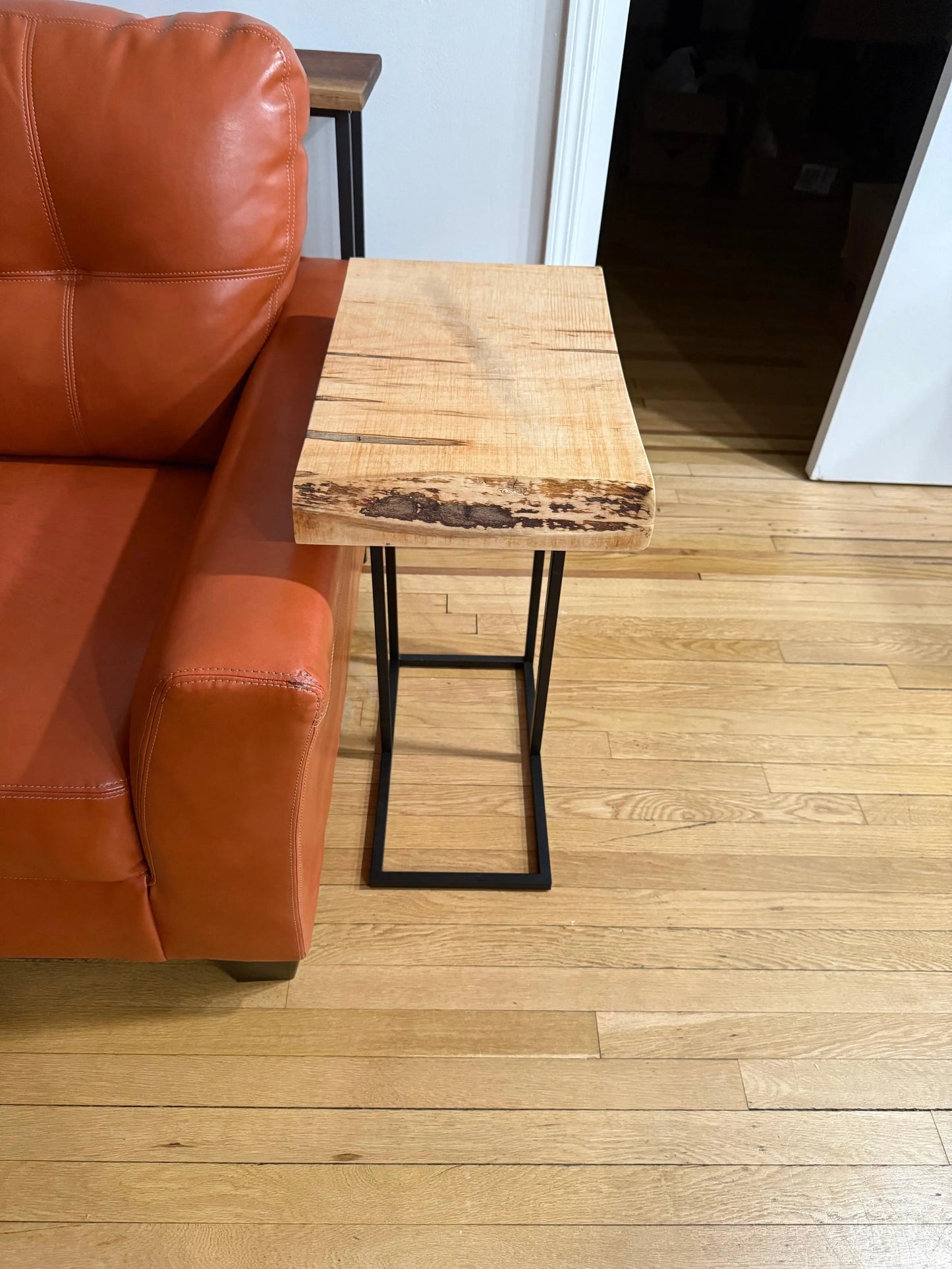 Handcrafted Silver Maple End Table – 2” Thick Live Edge Wood Top with Modern Steel Base | Rustic Industrial Accent Furniture Our3Designs