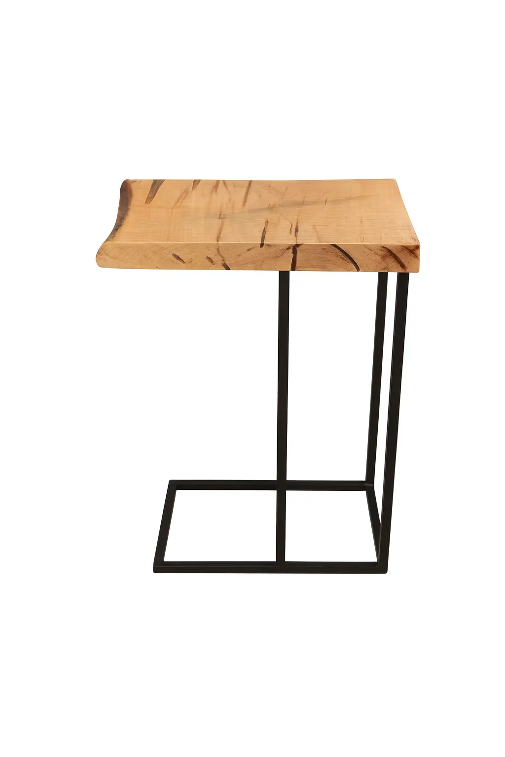 Handcrafted Silver Maple End Table – 2” Thick Live Edge Wood Top with Modern Steel Base | Rustic Industrial Accent Furniture Our3Designs