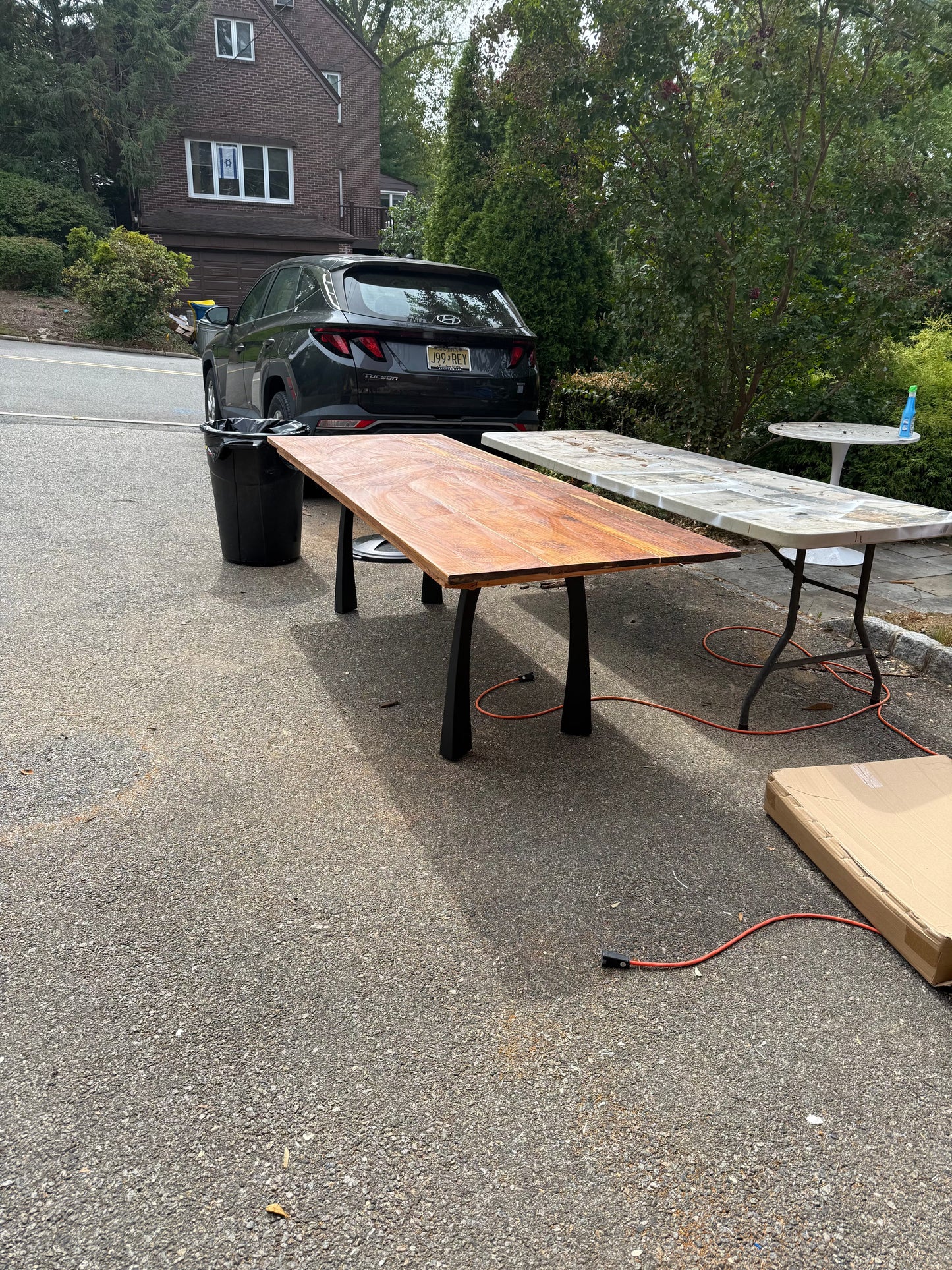 95” Luxury Teak Dining Table with Modern Black Metal Legs Our3Designs