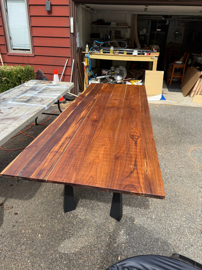 95” Luxury Teak Dining Table with Modern Black Metal Legs Our3Designs