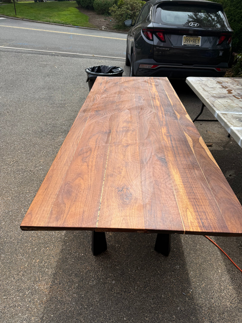 95” Luxury Teak Dining Table – Handcrafted Solid Wood Slab Table with Modern Black Metal Legs – Elegant Statement Furniture for Upscale Dining Our3Designs
