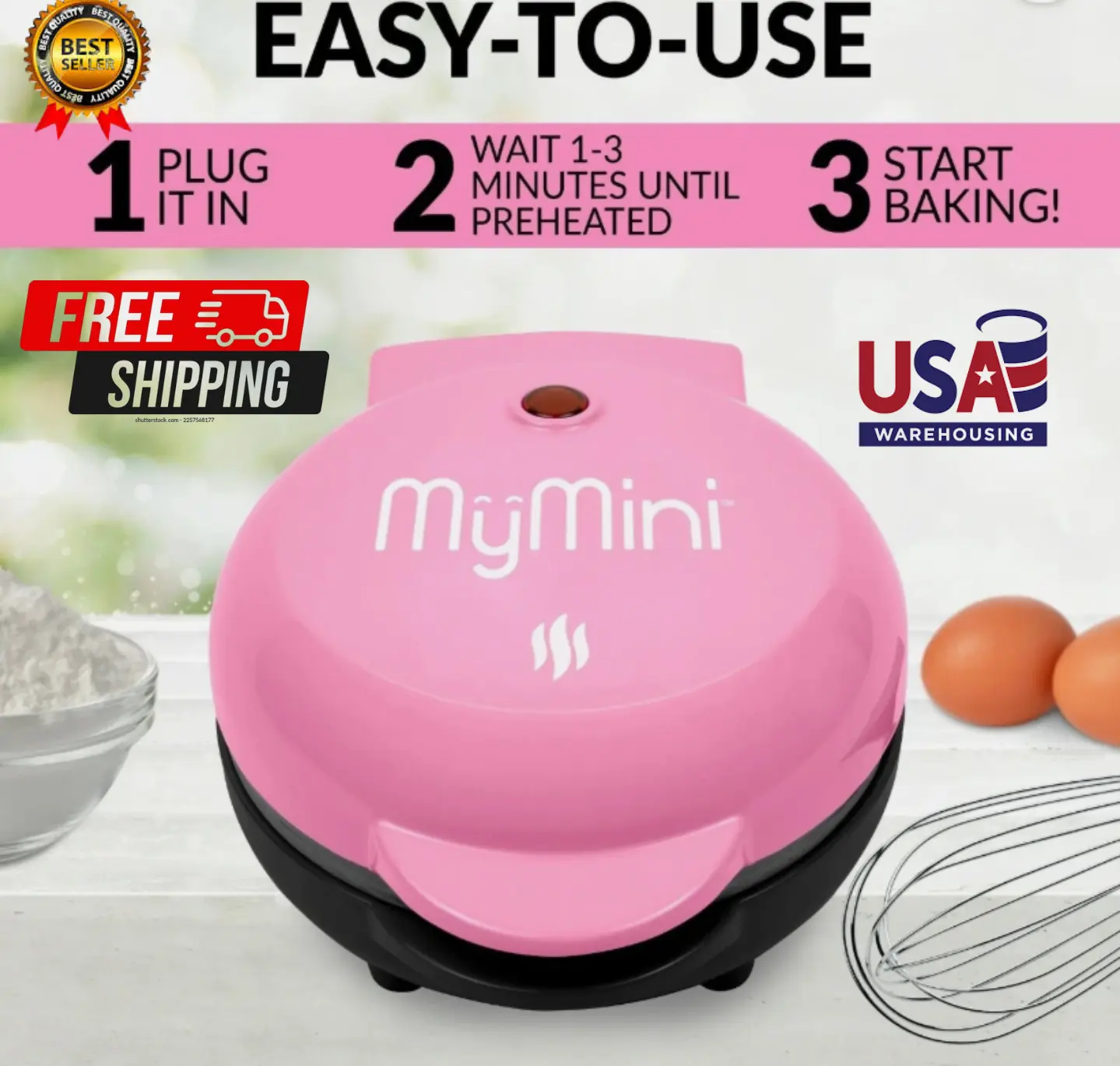 MyMini Heart Waffle Maker – Perfect Family Breakfast & Gift Idea | Non-Stick 5” Pink Cooker Our3Designs