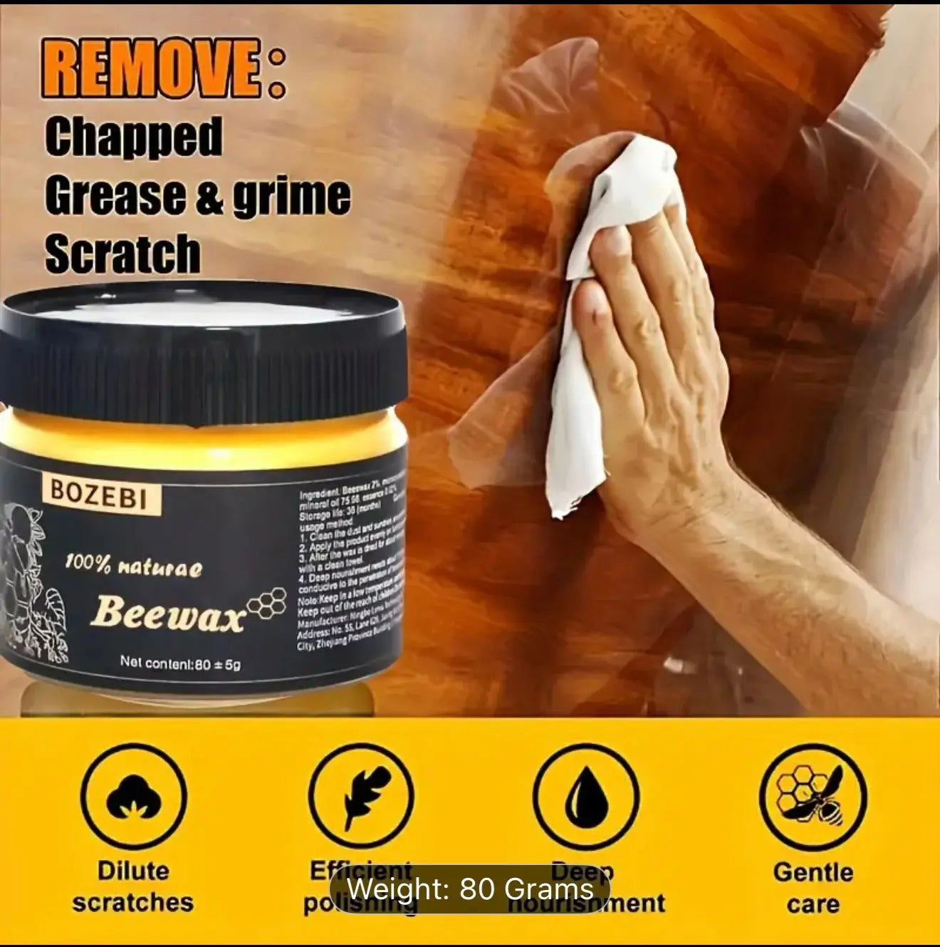 100% Natural Beeswax Polish 80g – Wood, Leather & Furniture Conditioner - Our3Designs