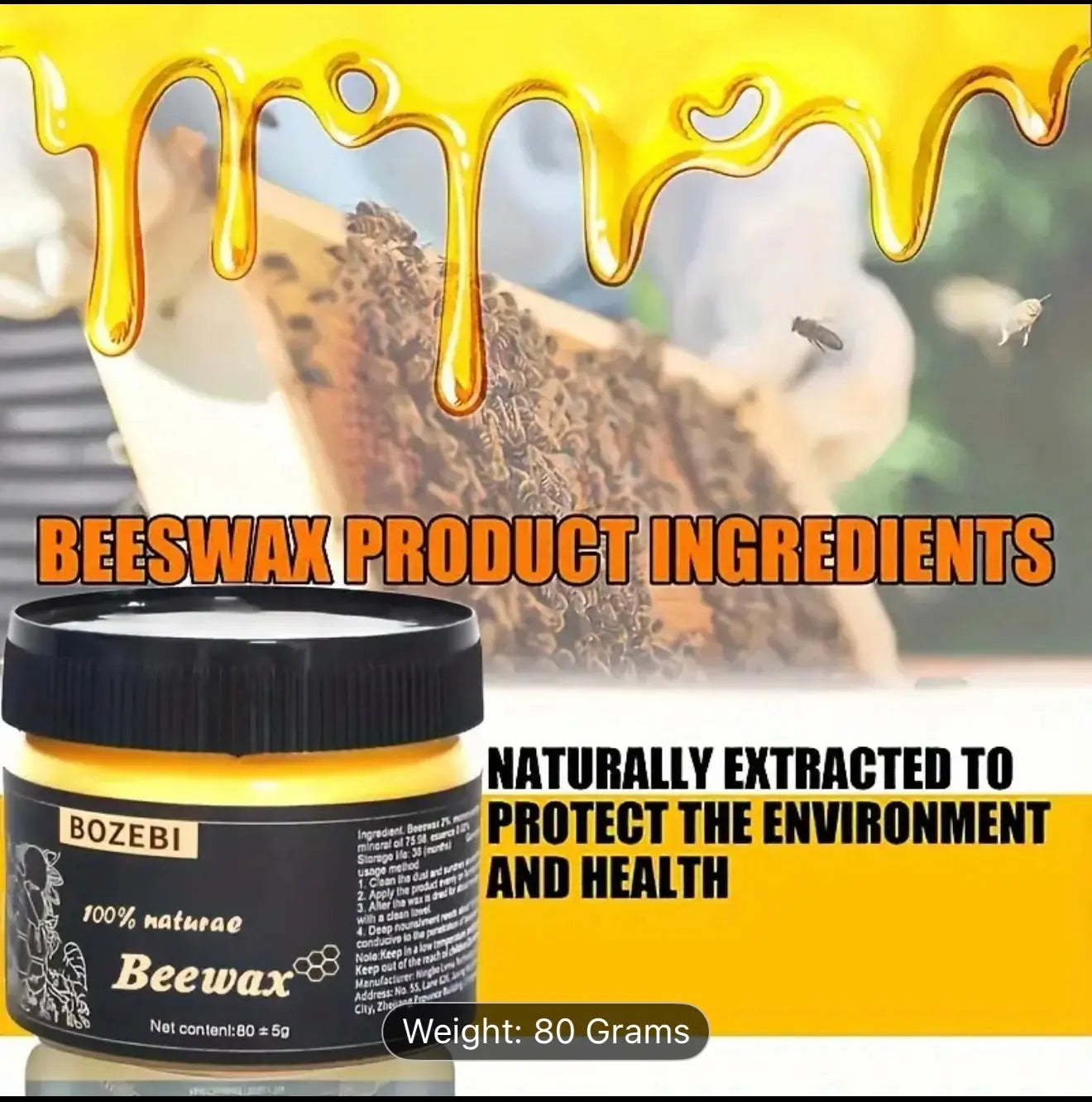 100% Natural Beeswax Polish 80g – Wood, Leather & Furniture Conditioner - Our3Designs
