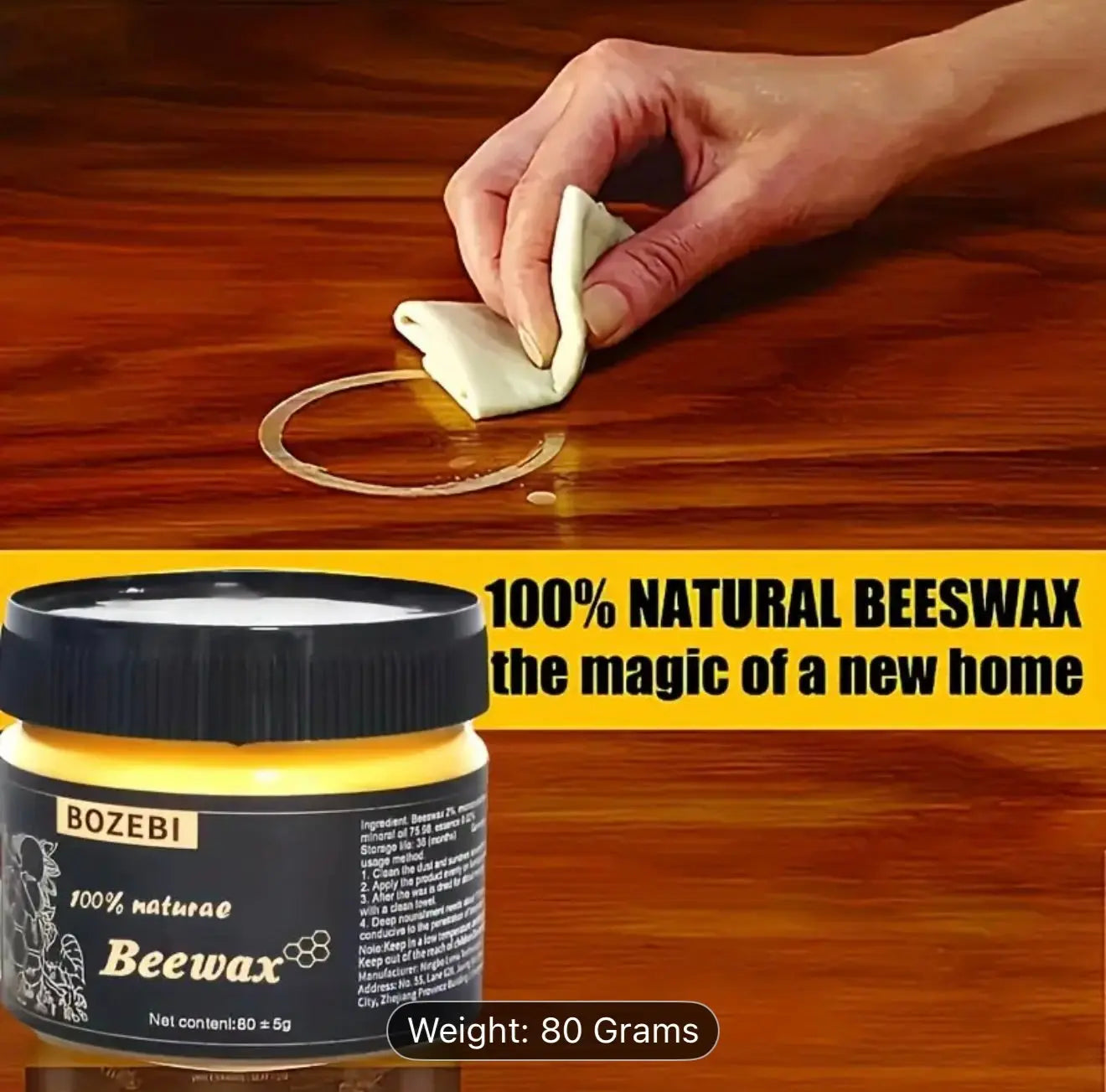 100% Natural Beeswax Polish 80g – Wood, Leather & Furniture Conditioner - Our3Designs